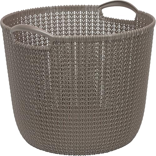 CURVER Panier de Rangement Rond 30L, Aspect Tricot - Pour Ranger le Salon, la Chambre, la Salle de Bain ou le Bureau - 39,5 x 38 x 33,4 cm - Bleu Gris - Nail Gallerys