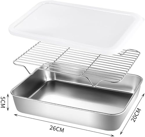 Emiif Plaque de cuisson en acier inoxydable avec grille pour four et plaque à biscuits (31 x 24 x 5 cm) - Nail Gallerys