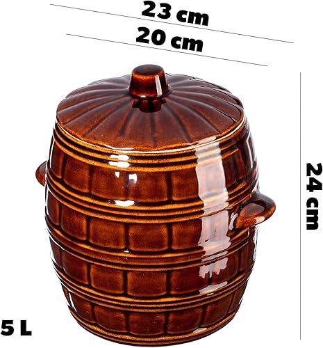 KADAX Casserole en céramique avec poignées latérales et couvercle, passe au lave-vaisselle, en céramique, fait à la main, pot à fermenter pour concombres (8 l) - Nail Gallerys