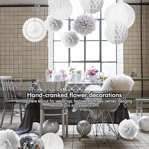 Pompom Papier Soie, Lampion Papier Blanc Ventilateur Papier pour Décoration Mariage Anniversaire Fête Baptême Enfants - Lot de 12 - Nail Gallerys