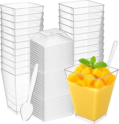 Lot de 32 Verres à Dessert en Plastique 160 ml – Avec Couvercles et Cuillères – Réutilisables coupes à dessert, Rectangulaires verrine dessert – Idéals pour Desserts, Pudding, Mousse, Glace - Nail Gallerys