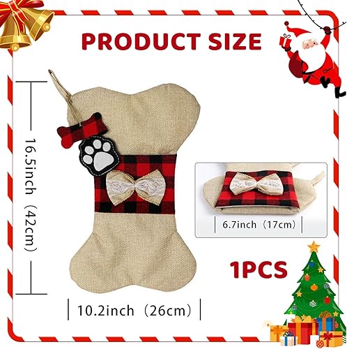 TELAIN Chaussettes de Noël en forme d'os de chien, décoration de Noël avec nœud pour animaux de compagnie, mini chaussettes de Noël pour chiens, prêtes à accrocher, 25,4 x 46,5 cm - Nail Gallerys
