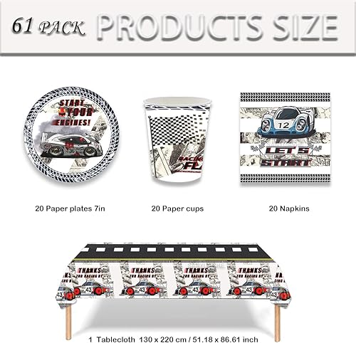 Ensemble de fête de course, SANYUANHE Décorations d’anniversaire de course tout-terrain, Fête à thème avec gobelet en papier, assiette, serviette de table, nappe, 61 pièces Peut accueillir 20 invités - Nail Gallerys