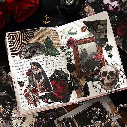 Stickers Scrapbooking Autocollant Gothique 50 Feuilles Vintage Scrapbooking Journaling Accessoires Squelette Stickers Aesthetic - Nail Gallerys