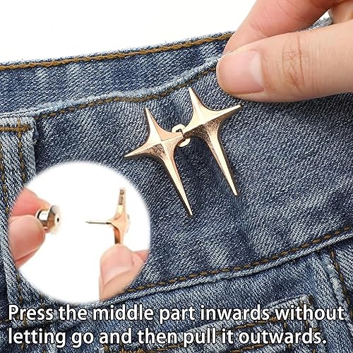 Resserrer la taille boutons étoile à quatre branches,Resserrement de la taille en étoile,Boutons de jeans épingles,Deux couleurs, jambe ajustable sans couture, ceinture cintrée. - Nail Gallerys