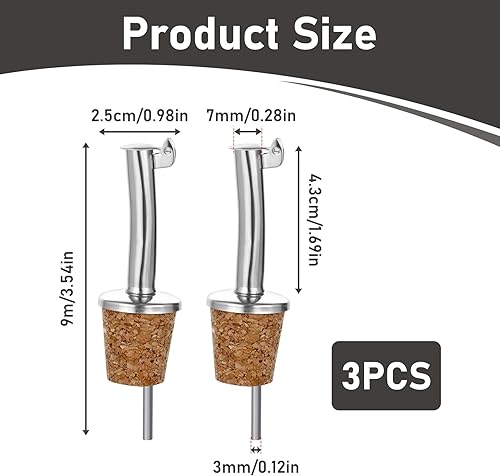 3 Pièces Bec Verseur Inox avec Clapet pour Bouteilles de Huile Olive ou Vin Vinaigre, Bec Verseur Réutilisable avec Bouchon en Liège Naturel et Tube d’Aération, Compatible Réfrigérateur, Argenté - Nail Gallerys