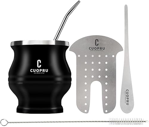Cuopru Ensemble Yerba Mate Cup et Bombilla – L'ensemble Yerba Mate comprend une tasse moderne mate, un ensemble Yerba Mate Shaper, un Bombilla Mate (paille) et une brosse de nettoyage (orange) - Nail Gallerys