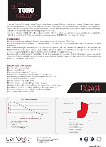 iYeast Levito Enologique sélectionnée, Taureau Noir 0,500 kg - Levure pour Vinisification/Fermentation/Vin - Nail Gallerys