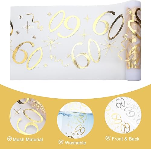 UOCAI 28 cm x 10 m Chemin de Table d'anniversaire 60 Ans pour Homme et Femme, Découpable Linge de Table - Nail Gallerys