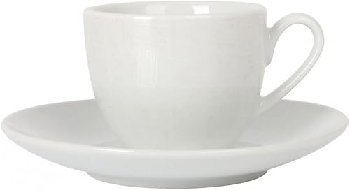 Lot de 2 tasses en porcelaine avec assiettes - Pour café, expresso, cappuccino | Set de 2 tasses et 2 assiettes avec décoration géométrique discrète assortie - Design classique | Céramique blanche - 2 - Nail Gallerys