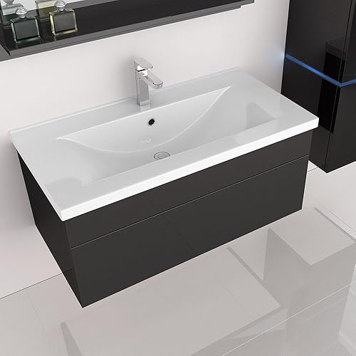 HOME DELUXE - Ensemble de meubles de salle de bain - WANGEROOGE BIG noir - X-Large - avec lavabo et accessoires complets - largeur du lavabo : env. - Nail Gallerys