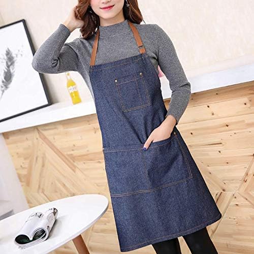 Dusenly Tablier de cuisine unisexe en denim avec poche réglable en jean avec 3 poches pour femme et homme Cuisine, jardin et restaurant (bleu) - Nail Gallerys