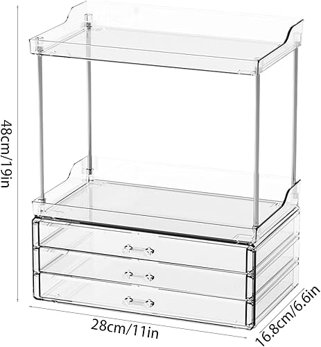 Générique Makeup Organizer Counter Top, 2-Tier Vanity Tray with Drawers, Multi-Purpose Beauty Holder and Toiletries Container, Ideal for Bathroom, Dresser 11.02x6.61x18.9 Inch - Nail Gallerys