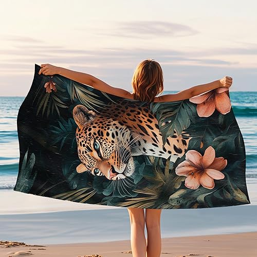 Serviette de plage en microfibre à motif léopard tropical – Serviette de bain à séchage rapide, absorbante, douce et anti-sable, légère, pour les vacances, la piscine, la salle de sport, l'extérieur - Nail Gallerys