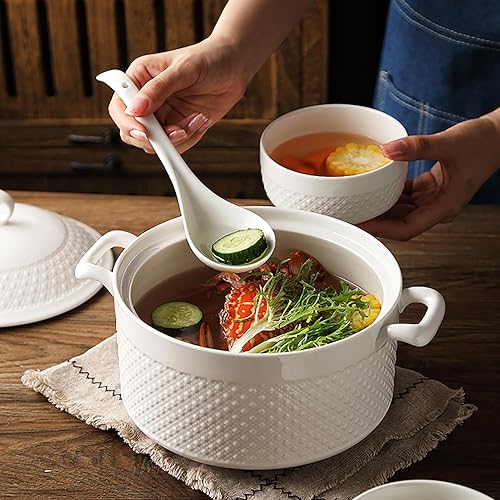 NNYCC Soupière de Service avec Couvercle et Louche, Bol de Service de Soupe en Porcelaine pour Cuisine à Domicile Restaurant,Blanc,2400ML - Nail Gallerys