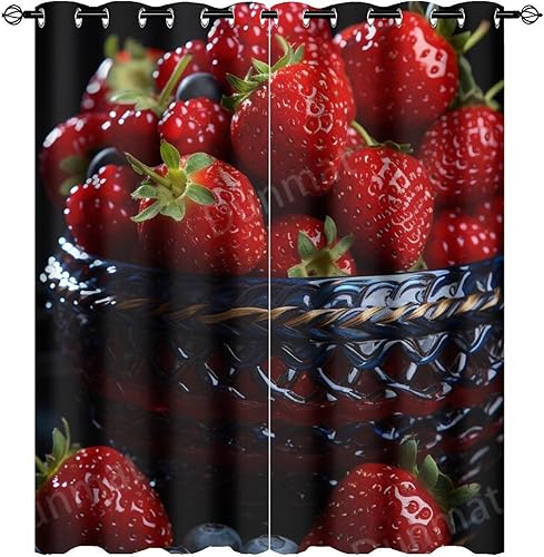 DEBAOKA Lot de 2 rideaux occultants modernes à œillets avec motif fraises et fruits délicieux pour chambre à coucher - Nail Gallerys