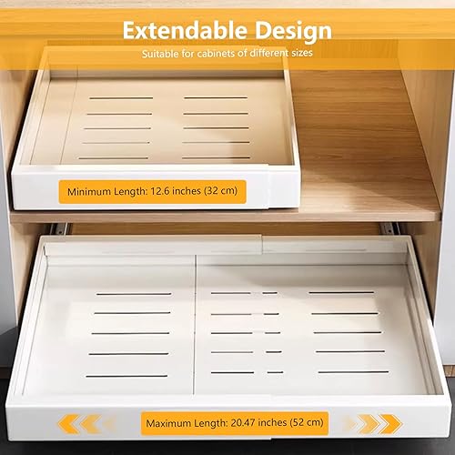 VINATO Tiroir Coulissant Cuisine, Tiroir Telescopique Cuisine, Largeur Ajustable Placard (32-52cm L X 42 Cm P X 7.5 Cm H), Rangement Cuisine Adhesif, Plateau Coulissant Cuisine, Blanc - Nail Gallerys