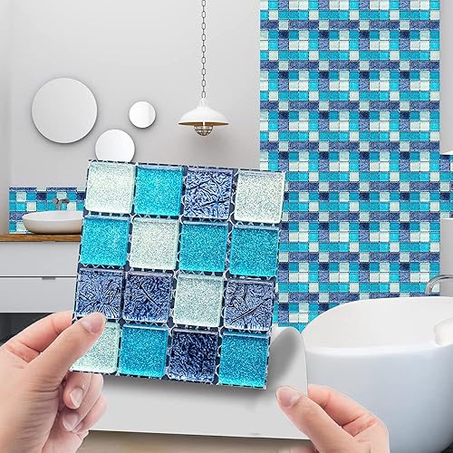 30 Pièces Stickers Muraux Autocollants pour Carrelage en Céramique et Marbre, Salle de Bains et Cuisine Sticker, Hiser 3D Mosaïque Imperméables Auto-adhésifs Décoration 10x10cm (Violet) - Nail Gallerys