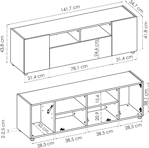 DEKIT GRUPO RIMOBEL Isola Meuble TV Basse, Melamine, Blanc et Nordic, 44 x 142 x 35 cm - Nail Gallerys