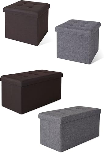 dibea Tabouret Pliable en Lin Cube Coffre de Rangement, 76x38x38 cm Gris - Nail Gallerys
