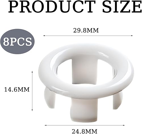 EUYKQNOI 8pcs Anneau de Débordement d’Évier - Anneau Bouchon De Trop-Plein, Garniture Évier de Trou Rond, Couvercle Anneau de Trop-Plein de Lavabo Salle de Bain(Blanc) - Nail Gallerys