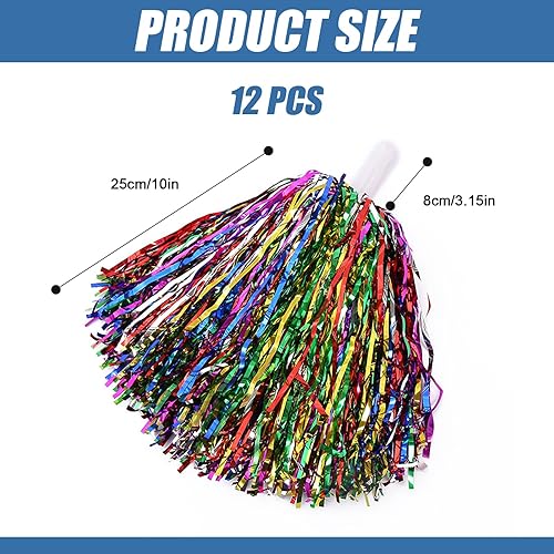 Lot de 12 pompons de pom-pom girl avec poignée - Pompons en aluminium métallique - Accessoires pour sport, équipe, esprit, fête de danse (rose rouge) - Nail Gallerys