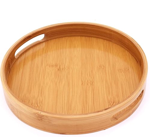 Plateau de service en bambou, plateau de service rond avec poignées, plateau de petit-déjeuner plateau de service pour café vin café thé repas de fruits (30X30cm) - Nail Gallerys