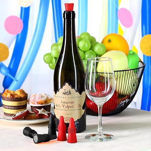 AFCJLTO Lot de 6 bouchons de vin, en silicone réutilisables,Bouchon Bouteille Vin pour bouteille de boisson avec bouchon en liège Pour conserver le champagne et la bière (rouge, noir) - Nail Gallerys