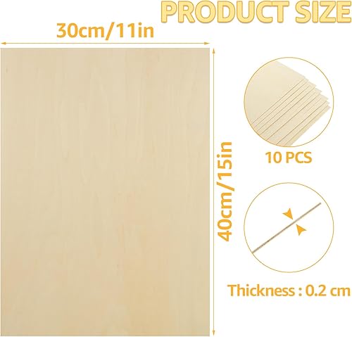 MUXHEL Lot de 10 feuilles de contreplaqué de 2 mm - 400 x 300 x 2 mm - Feuilles de contreplaqué brut A3 pour travaux manuels, art, peinture, bricolage et gravure - Nail Gallerys