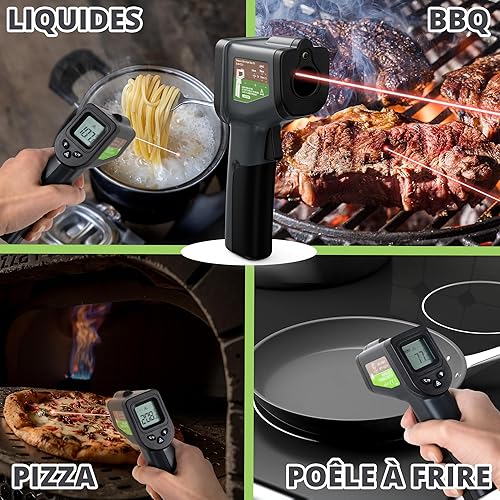 Oliver's Kitchen ® Thermomètre Cuisine Infrarouge - Facile à Utiliser - Mesure la Température avec Précision - Idéal pour les Fours à Pizza - Poignée ergonomique - Piles incluses - Nail Gallerys