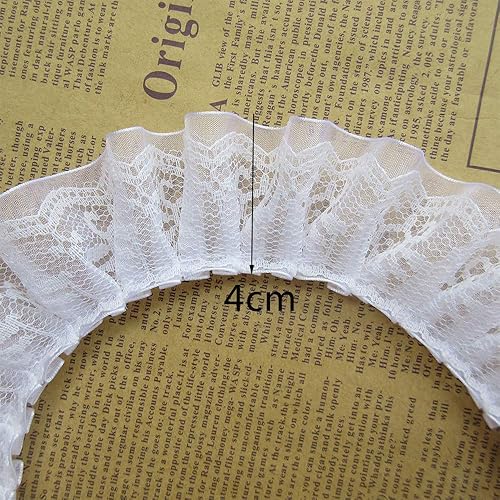 Ruban en organza plissé à 2 couches avec bord en dentelle - 4 cm de large - Tissu brodé - Applique à coudre, robes de mariée, extension, chapeau, vêtements, décoration à faire soi-même - 3 m - Nail Gallerys