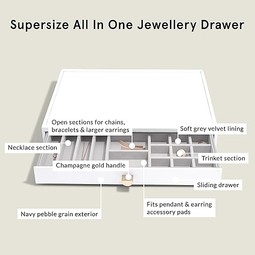 Stackers Pebble Grey Supersize Jewellery Box - Set of 3 (with drawers) - Nail Gallerys