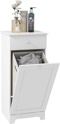 HOMCOM Meuble de Salle de Bain avec Panier à Linge Pliable, Meuble de Rangement avec tiroir - 40L x 40l x 90,5H cm - Blanc - Nail Gallerys