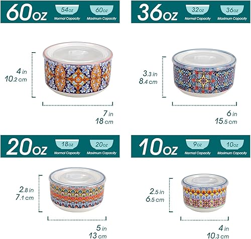 vancasso Lot de 4 Bols avec Couvercle Hermétiques - 300ml/600ml/1080ml/1800ml - Bols en Céramique pour Stockage des Aliments, Passe au Micro-ondes et au Lave-vaisselle, Style Bohème - Nail Gallerys