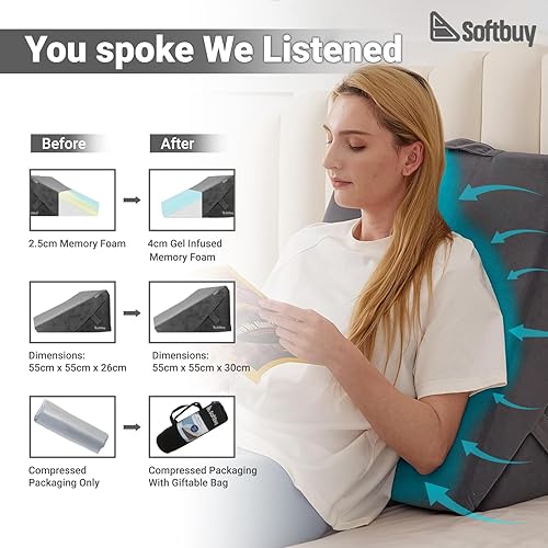 SoftBuy Oreiller orthopédique 12 en 1 avec repose-tête – Coussin de soutien convertible en mousse à mémoire de forme – Idéal pour la lecture, la position assise, le reflux acide, le dos, les douleurs - Nail Gallerys