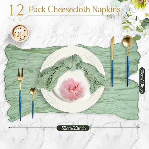 Vusddy Serviette De Table,Serviette De Table en Tissu,carré Gaze De Coton,50 * 50 Cm,Chemin De Table Vert Sauge pour Mariage,fête,dîner, Maison Usage Quotidien(12PCS) - Nail Gallerys