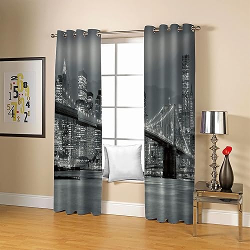 GSKOQD 2 Pièces Rideaux Et Draperies Intérieurs 3D Rideau Occultant avec Oeillets pour Chambre À Coucher Salon Chambre d'enfants, 220X214Cm（L X H） 3D Impression Vue sur Le Pont De New York - Nail Gallerys