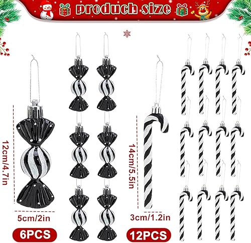 AUEJACKY 16 Pièces Décorations De Noël en Forme De Canne en Bonbon - Boules et Ornements Noir et Blanc pour Sapin De Noël - Nail Gallerys