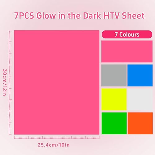 Lot de 7 feuilles de vinyle de transfert thermique multicolores 30,4 x 25,4 cm phosphorescent, lot de vinyle thermocollant, film de transfert avec pince à épiler, tire-comédons, dos en vinyle HTV pour - Nail Gallerys