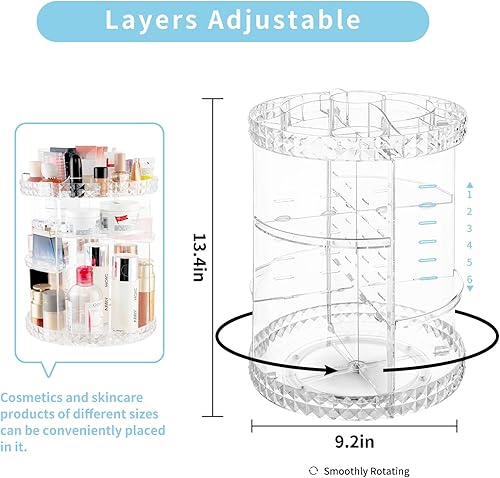 V-HANVER Organisateur de Maquillage Acrylique, Rangement Maquillage Rotatif 360° Multifonctionnel Transparent - Nail Gallerys