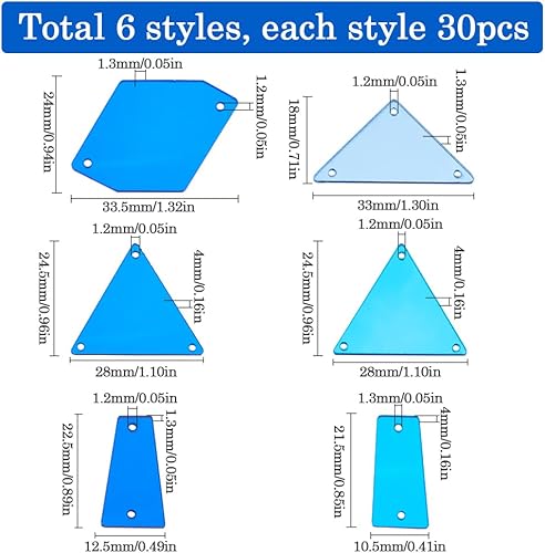 SUNNYCLUE 1 boîte 180 pièces 6 styles Miroir en Cristal Paillettes à Coudre Sur Miroir Strass en Vrac Acrylique Triangle Carré Dos Plat Miroirs Amples Pièce de Diamant avec Trou pour la Fabrication de - Nail Gallerys