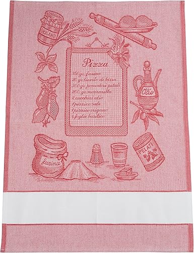 Filet - Lot de 2 torchons de Cuisine en Jacquard avec Insert en Toile Aïda 5.5 PTS/cm à Broder, Parfaits pour sécher la Vaisselle, fabriqué en Italie, Motif Pizza, Couleur Rouge et Corde - Nail Gallerys