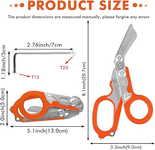 GOEDCH Ciseaux de sauvetage 6 en 1 : ciseaux de traumatologie, ciseaux de sauvetage, pinces à ciseaux portables et pliables en acier inoxydable, ciseaux d'urgence pour secouristes (couleur orange) - Nail Gallerys