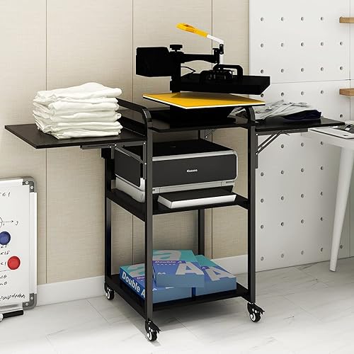 PUNCIA Support pour Presse Chauffante à 3 Niveaux 150x53x91CM Support de Presse à Chaud pour T-Shirt Étagère de Stockage de Presse à Transfert avec Table Pliable en Métal & Bois Charge de 100KG(Noir) - Nail Gallerys