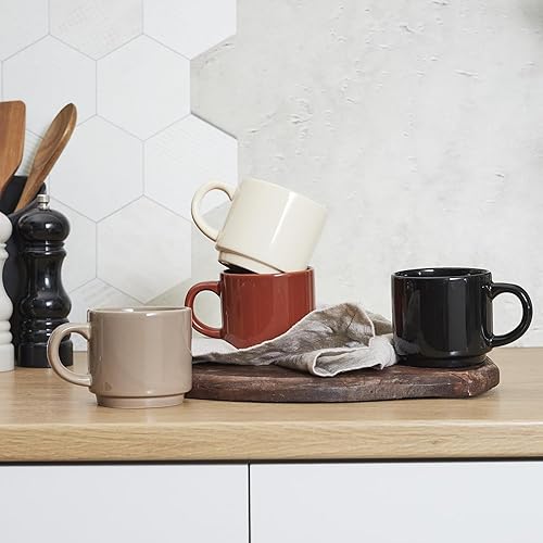 Lot de 4 Mugs Unis en céramique avec Support 22 cl Collection Hortense - Nail Gallerys