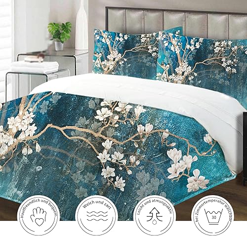 Housse De Couette 220x240 Floral Noir,Douce Et Douillette Microfibre Parure De Lit Noir Floral,avec 1 Housse De Couette Et 2 Taies d'oreiller (Fleurs Noires, 220 x 240 cm) - Nail Gallerys