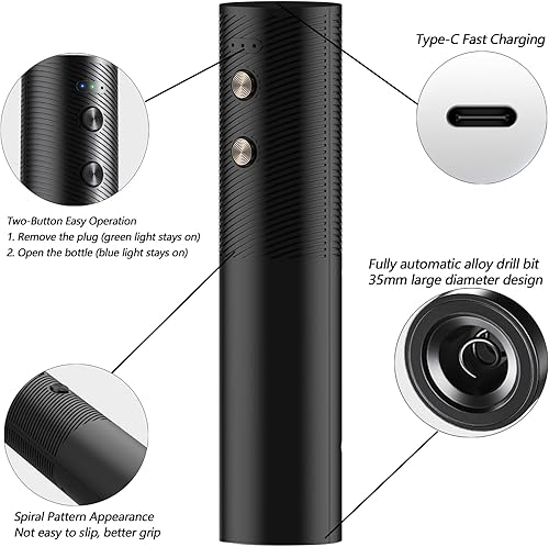 RoDzj Tire Bouchon Electrique rechargeable avec Cable USB, Ouvre Bouteille Electrique sans-Fil, Ouvrez Vos Bouteilles de Vin avec Style et Facilité : Votre Compagnon Idéal pour Déguster - Nail Gallerys