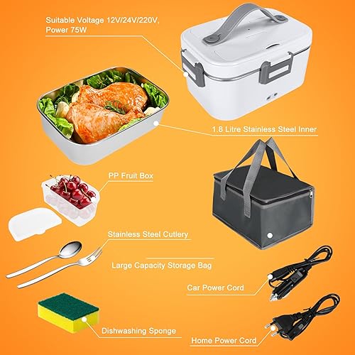 IGUGI Lunch Box Chauffante Électrique 1.8 L,4 en 1 12V/24V/220V~240V Gamelle Chauffante,75-100W Acier Inox Chauffage Rapide Gamelle,pour Bureau,École,Voyage,Voiture,Avec Sac Isotherme - Nail Gallerys