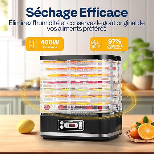 VIVOHOME Déshydrateur Alimentaire 8 compartiments 400W BPA avec réglage de la température de 35°C à 70°C incl. minuterie 72H et recette pour viande fruits et friandises pour animaux :  Cuisine et Maison - Nail Gallerys