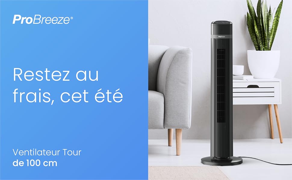ventilateur tour probreeze grand 100 cm colonne puissant ete minuteur noir